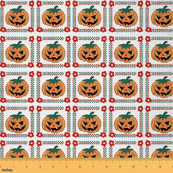 jejeloiu Halloween Pumpkin Fabric by the Yard 5 Yards, Kids Festival Fabric for Sewing, Flower Print Home Decor Fabric by the Yard