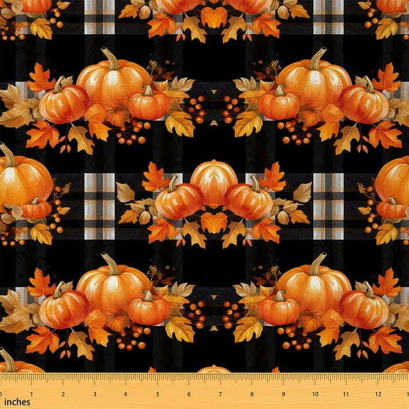 jejeloiu Halloween Pumpkin Maples Fabric by the Yard 1 Yard,Autumn Harvest Home Decor Fabric by the Yard,Orange Black Sewing Fabric For Teens,Luxury Bedroom Decor