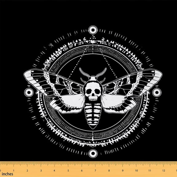 jejeloiu Halloween Skull Fabric by the Yard 1 Yard,Gothic Moth Home Decor Fabric by the Yard,Boho Theme Sewing Fabric For Teens,Luxury Bedroom Decor