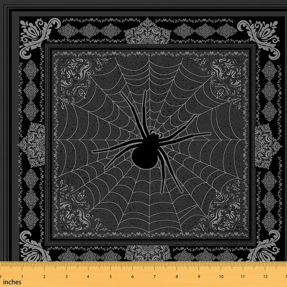jejeloiu Halloween Spider Webs Fabric by the Yard 2 Yards,Retro Boho Bohemian Room Decor Fabric by the Yard,Gray BlackFabric for Sewing For Child,Ultra Soft Home Decor