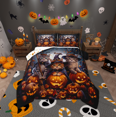 thumbnail image 1 of jejeloiu Halloween Spooky Pumpkin Queen Comforter Set,Pet Animal Cat Bedding Sets,Orange Maples Leaves Bedding Comforter Set,Ultra Soft Home Decor Reversible,3 Pieces, 1 of 8
