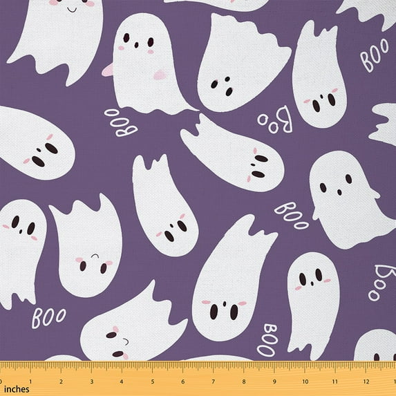 jejeloiu Halloween Theme Fabric by the Yard 5 Yards,Funny Ghost Fabric for Sewing,White Purple Home Decor Fabric by the Yard For Child,Microfiber Bedroom Decor