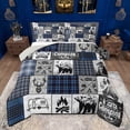thumbnail image 1 of jejeloiu Happy Camping Bedding Comforter Set,Safari Bear Deer Twin Comforter Sets,Blue Gray Check Bedding Set For Kids,Microfiber Bedroom Decor Reversible,2pcs, 1 of 8