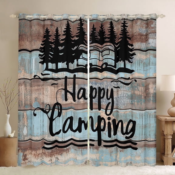 jejeloiu Happy Camping Curtains Pack of 2 (42x84 Each),Camper Theme Curtains Blackout,Rustic Farmhouse Cabin Bedroom Curtains For Children,Microfiber Bedroom Decor