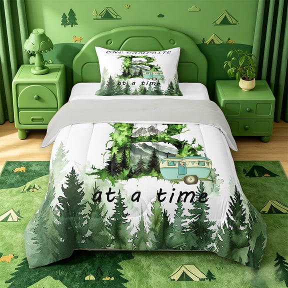 jejeloiu Happy Camping Twin Comforter Sets For Kids,Initial Letter B Bedding Set For Boys,Light Gray Reversible,2 Pieces