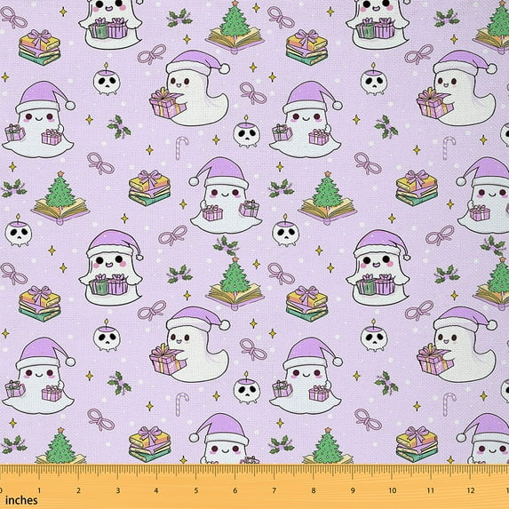 jejeloiu Happy Christmas Fabric (2 Yard),Halloween Ghost Xmas Tree Sewing Fabric For Child