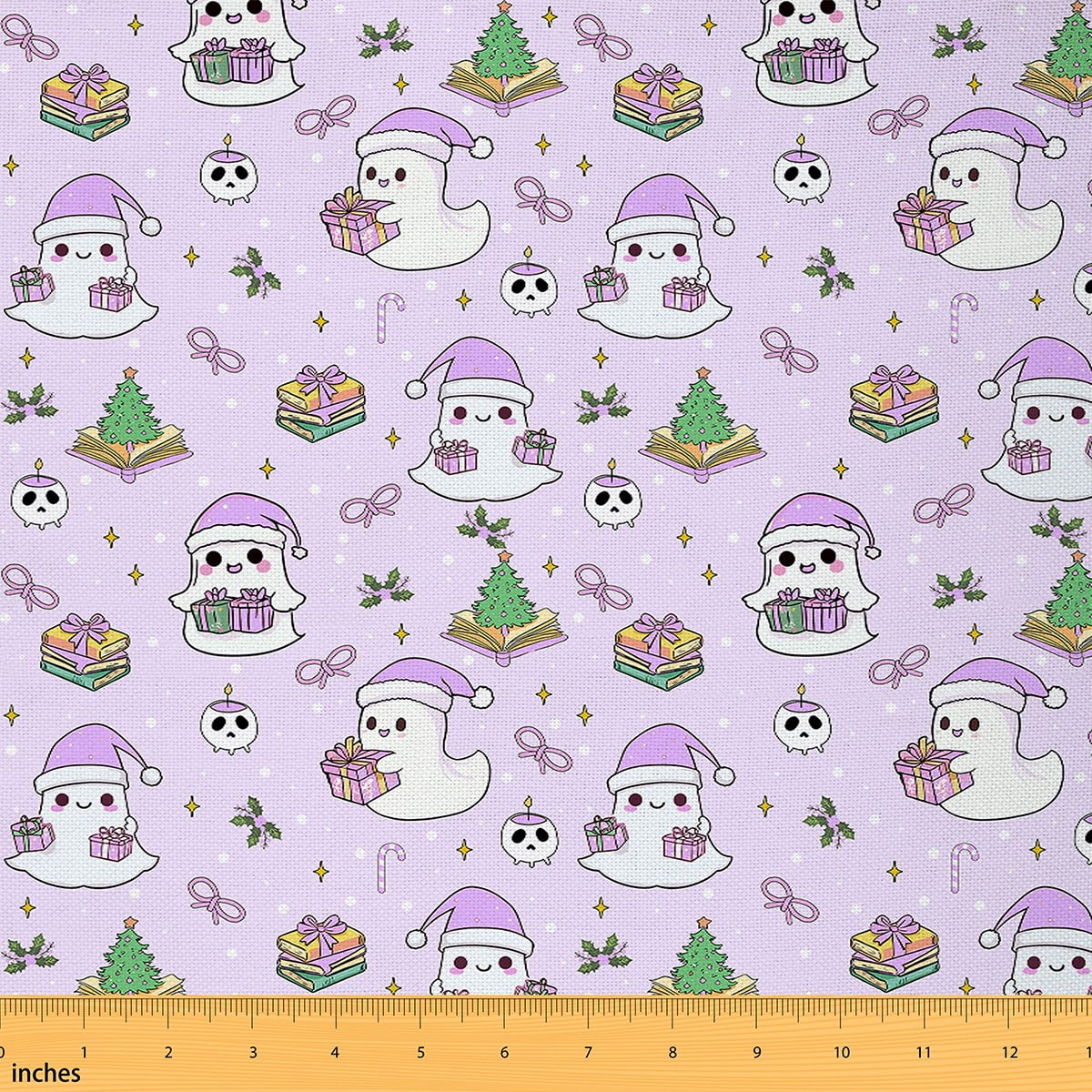 jejeloiu Happy Christmas Fabric (5 Yard),Halloween Ghost Xmas Tree Sewing Fabric For Child