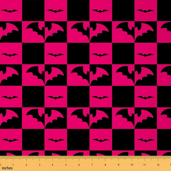 jejeloiu Happy Halloween Bat Fabric by the Yard 2 Yards,Modern Geometric Plaid Room Decor Fabric by the Yard,Black Purple Fabric for Sewing For Teens Boys,Super Cozy Room Decor