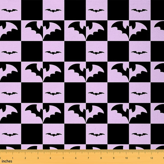 jejeloiu Happy Halloween Bat Fabric by the Yard 3 Yards,Modern Geometric Plaid Sewing Fabric,Lightpink Black Fabric for Sewing For Teens Boys,Super Cozy Room Decor