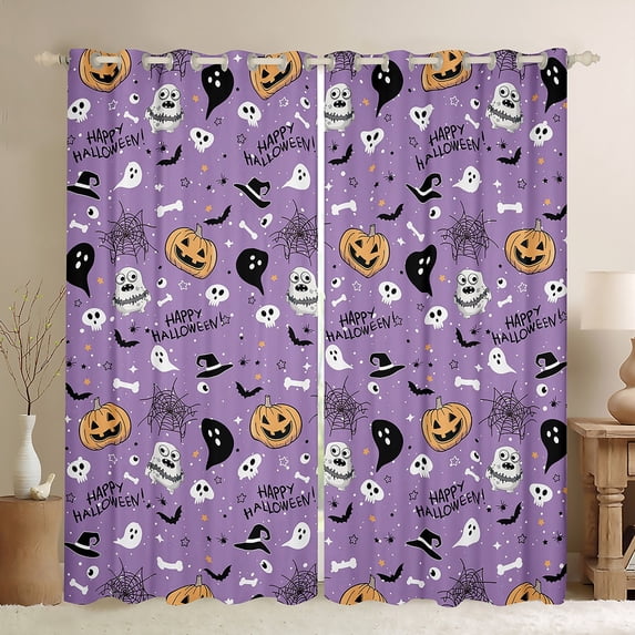 jejeloiu Happy Halloween Blackout Curtains,Gothic Spider Webs Curtains Pack of 2 (38x45 Each),Spooky Pumpkin Lantern Window Curtains For Teens,Ultra Soft Home Decor