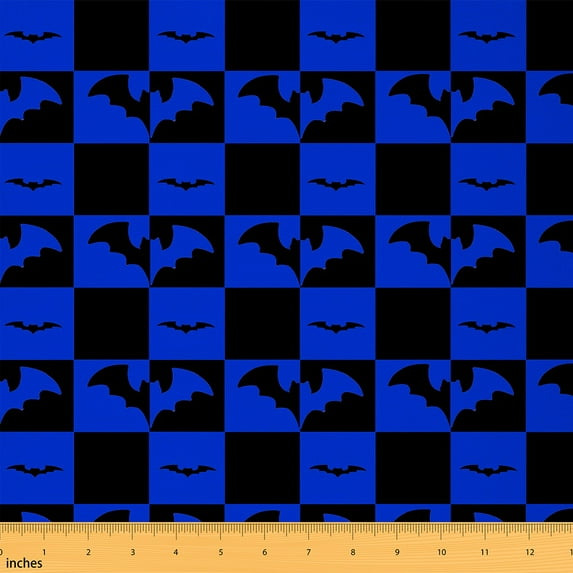 jejeloiu Happy Halloween Fabric by the Yard 1 Yard,Flying Animal Bats Home Decor Fabric by the Yard,Deepblue Black Buffalo Sewing Fabric For Teens,Ultra Soft Home Decor