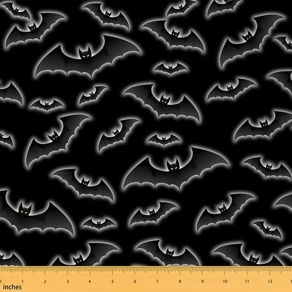 jejeloiu Happy Halloween Fabric by the Yard 2 Yards,Flying Animal Room Decor Fabric by the Yard,Black Bat Fabric for Sewing For Teens,Ultra Soft Home Decor