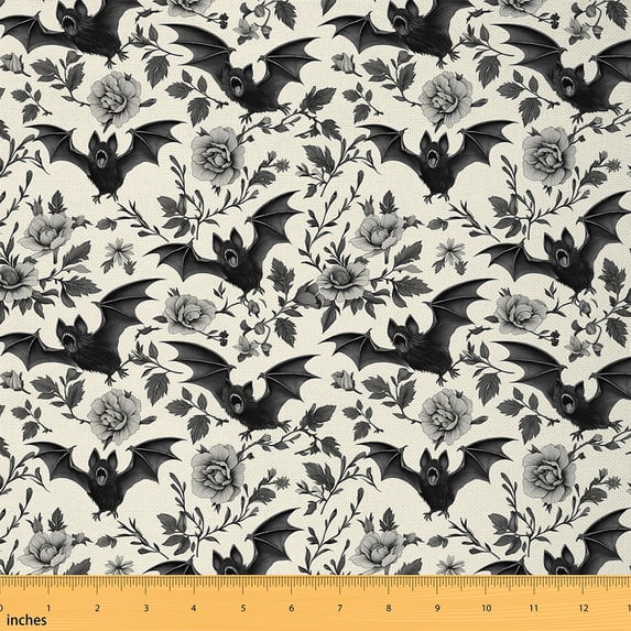 jejeloiu Happy Halloween Fabric by the Yard 5 Yards,Flying Animal Bats Fabric for Sewing,Rustic Flower Floral Home Decor Fabric by the Yard For Teens,Ultra Soft Home Decor