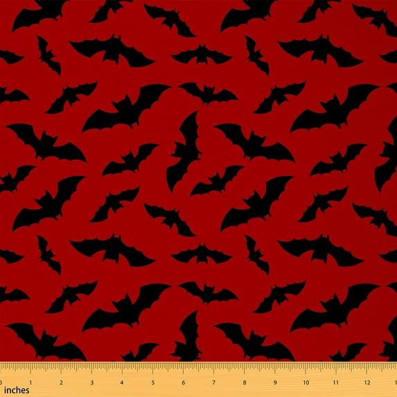 jejeloiu Happy Halloween Fabric by the Yard 3 Yards,Flying Animal Bats Sewing Fabric,Red Black Fabric for Sewing For Teens,Ultra Soft Home Decor