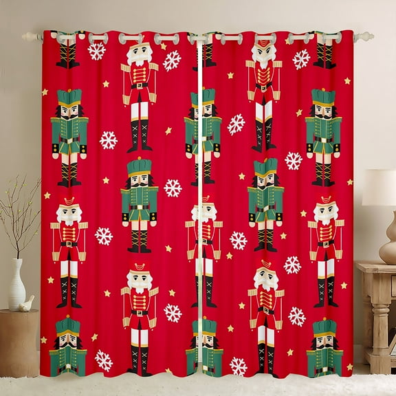 jejeloiu Happy New Year Black Out Curtains,Red Green Curtains Pack of 2 (42x63 Each),Christmas Nutcraker Soldier Bedroom Curtains For Teens,Ultra Soft Home Decor
