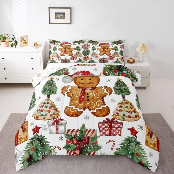 jejeloiu Happy New Year Full Size Comforter Sets,Merry Christmas Gifes Bedding Comforter Set,Snowmen Cookie Gifts Bedding Sets For Children,Microfiber Bedroom Decor Reversible,3-Piece