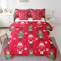 jejeloiu Happy New Year Twin Bedding Sets 7-Piece,Red Green Bedding Comforter Set,Christmas Nutcraker Soldier Sheet Sets For Teens,Ultra Soft Home Decor Reversible