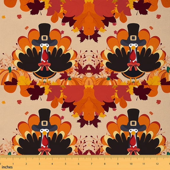 jejeloiu Happy Thanksgiving Day Fabric by the Yard 2 Yards,Turkey Pumpkin Maples Room Decor Fabric by the Yard,Autumn Fall Fabric for Sewing For Teens,Ultra Soft Home Decor