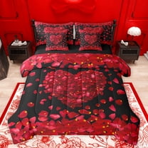 jejeloiu Happy Valentine'S Day 7-Piece Twin Bedding Sets,Romantic Floral Loves Bedding Comforter Set,Red Black Sheet Sets For Girls,Microfiber Bedroom Decor Reversible