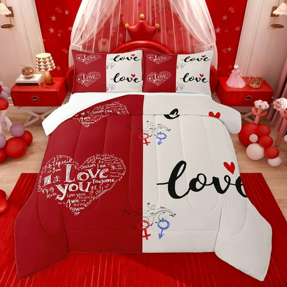 jejeloiu Happy Valentine'S Day Bedding Comforter Set,Cartoon Cute Loves Twin Comforter Sets,Romantic Couple Bedding Set For Men Women,Super Cozy Room Decor,2-Piece