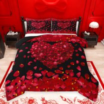 jejeloiu Happy Valentine'S Day Bedding Comforter Set,Romantic Floral Loves Twin Comforter Sets,Red Black Bedding Set For Girls,Microfiber Bedroom Decor Reversible,2-Piece