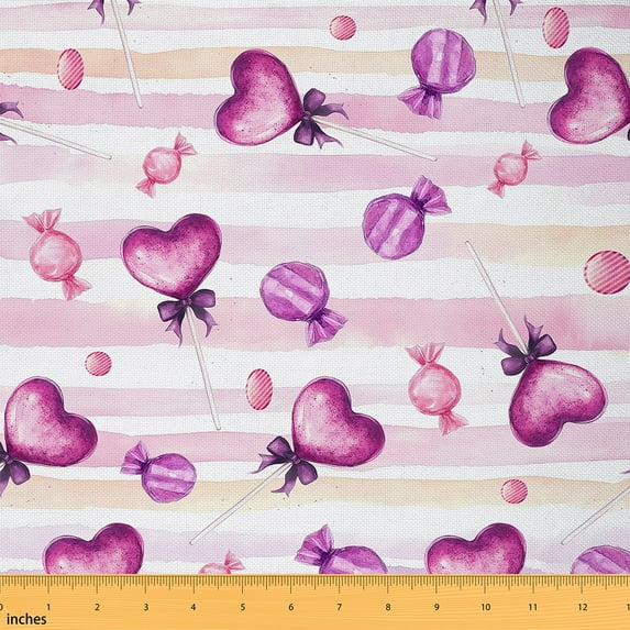jejeloiu Heart Candy Fabric by the Yard 5 Yards,Sweet Dessert Fabric for Sewing,Pink Stripes Lines Home Decor Fabric by the Yard For Children,Breathable Home Decor