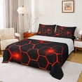 thumbnail image 1 of jejeloiu Hexagon Honeycomb Pattern Queen Sheet Sets,Minimalism Geometric Style Flat Sheet,Neon Red Black Queen Fitted Sheet For Adults,Luxury Bedroom Decor,4-Piece, 1 of 7
