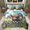thumbnail image 1 of jejeloiu Highland Cow Cattle 7-Piece Bedding Comforter Set,Old Barn Door King Bedding Sets,Rustic Flower Dandelion Bed Sheets For Teens,Microfiber Bedroom Decor Reversible, 1 of 8