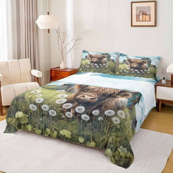 Rustic Sheet jejeloiu Highland Cow Cattle Bed Sheets,Old Barn Door King Sheets ...