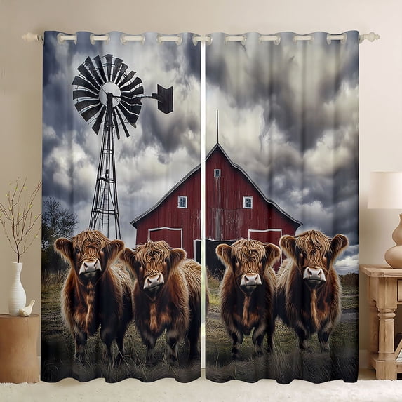 jejeloiu Highland Cow Cattle Blackout Curtains Set of 2 (52x84 Each),Farm Animal Cattle Window Curtains,Vintage Barn Door Curtains and Drapes For Adults,Breathable Home Decor