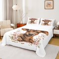 thumbnail image 1 of jejeloiu Highland Cow Floral Bow Queen Sheet Sets Kids,Farm Print Bed Set,4-Piece, 1 of 6