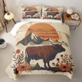 thumbnail image 1 of jejeloiu Highland Cow Mountain Sunset Quilt Full Kids,Floral Farm Print Full Bedspread Sets,3-Piece, 1 of 7