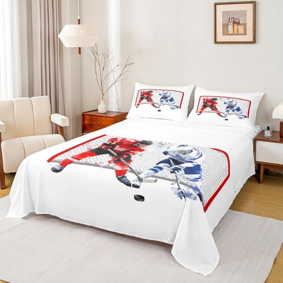 jejeloiu Hockey Red White Twin 3-Piece Reversible Kids Luxury Ball Sport Gamer Ice Sheet Set