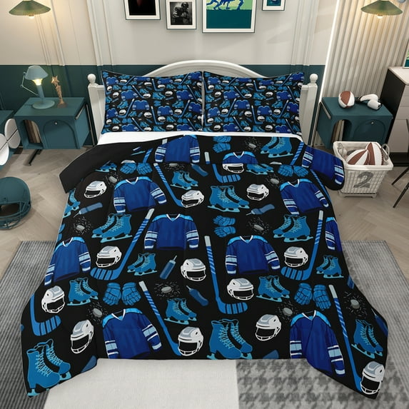 jejeloiu Hockey Sport Theme Bedding Comforter Set,Ball Helmet Twin Comforter Sets,Ice Hockey Game Bedding Set For Boys Girls,Super Cozy Room Decor Reversible,2 Pieces