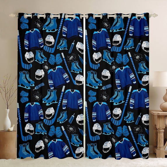 jejeloiu Hockey Sport Theme Curtains Pack of 2 (42x84 Each),Ball Helmet Curtains Blackout,Ice Hockey Game Bedroom Curtains For Boys Girls,Super Cozy Room Decor