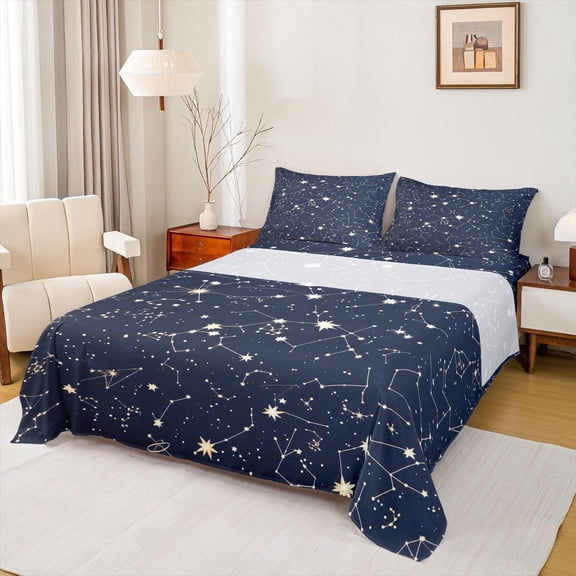 jejeloiu Horoscope Full Size Sheets,Astrology Bed Sheets,Constellation Sheet Sets For Kids,Breathable Home Decor,4-Piece