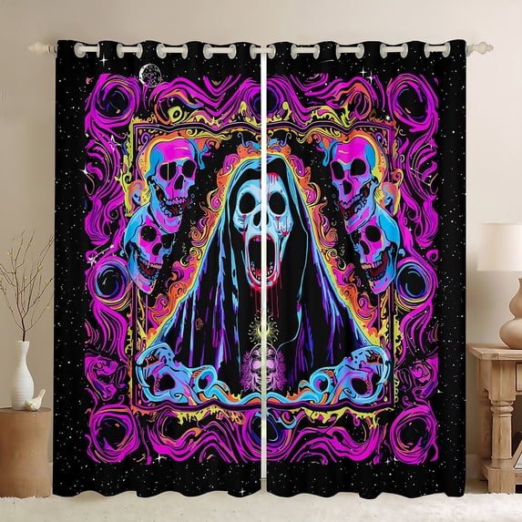 jejeloiu Horror Halloween Skeleton Curtains Pack of 2 (42x84 Each),Colorful Gothic Skull Curtains Blackout,Oil Painting Bedroom Curtains For Children,Luxury Bedroom Decor
