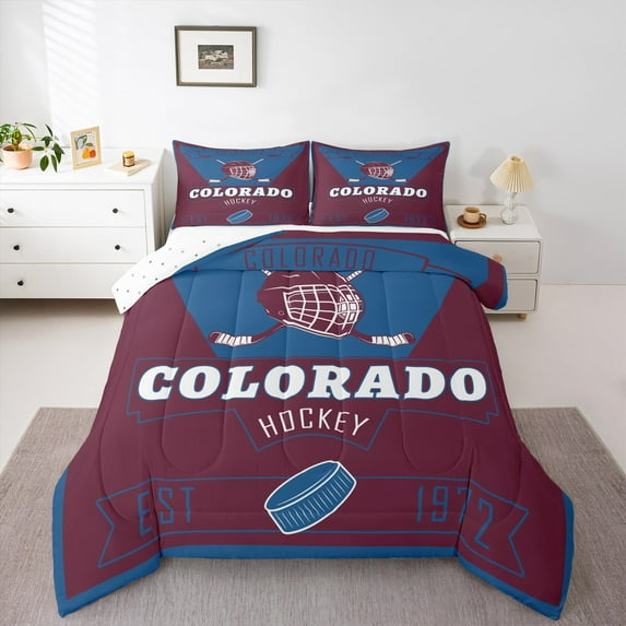 jejeloiu Ice Hockey Bedding Comforter Set,Sport City Twin Comforter Sets,Colorado Bedding Set For Boys Teens,Ultra Soft Home Decor Reversible,2-Piece