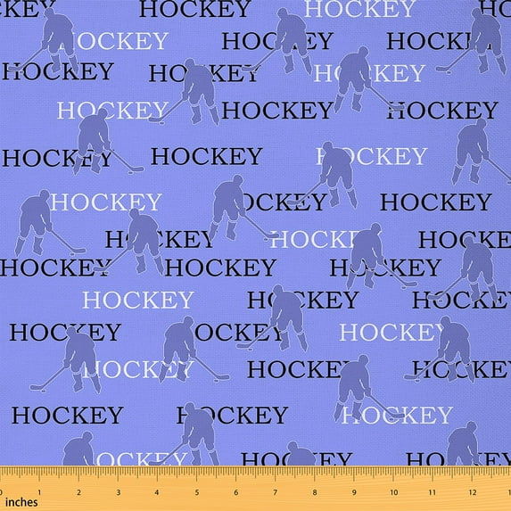 jejeloiu Ice Hockey Fabric by the Yard 3 Yards,Hockey Game Sewing Fabric,Purple White Black Fabric for Sewing For Teens,Breathable Bedroom Decoration
