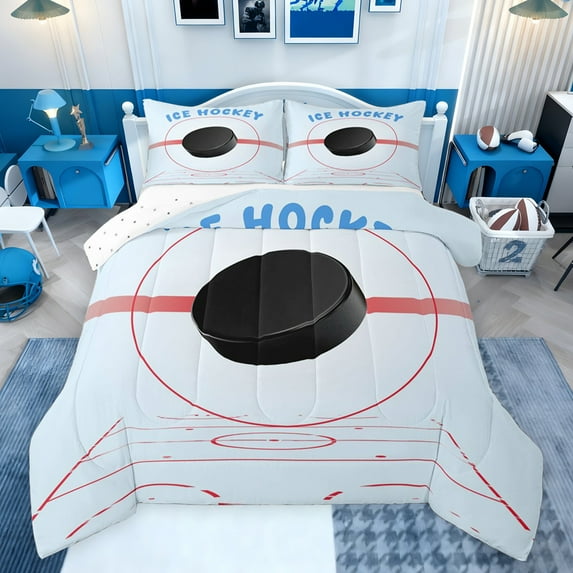 jejeloiu Ice Hockey Sport Full Size Comforter Sets,Ball Game Gaming Bedding Comforter Set,Blue Black Bedding Sets For Boys Teens,Breathable Home Decor Reversible,3 Pieces