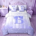 thumbnail image 1 of jejeloiu Initial Letter B 7 Pieces Bedding Comforter Set,Purple Glitter Print Full Bedding Set For Bowtie Lover Reversible, 1 of 8