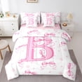 thumbnail image 1 of jejeloiu Initial Letter B Bedding Comforter Set 7pcs,Chic Bow Knot Queen Bedding Sets,Pink White Floral Queen Sheet Sets For Girl,Breathable Bedroom Decoration Reversible, 1 of 8