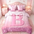 thumbnail image 1 of jejeloiu Initial Letter B Bedding Comforter Set 7pcs,Kawaii Bowknot Queen Bedding Sets,Pink Sequin Print Queen Sheet Sets For Girls,Breathable Bedroom Decoration Reversible, 1 of 8