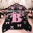 thumbnail image 1 of jejeloiu Initial Letter B Bedding Comforter Set,Kawaii Bow Bowknot Twin Comforter Sets,Light Pink Black Bedding Set For Girls,Breathable Bedroom Decoration Reversible,2pcs, 1 of 8