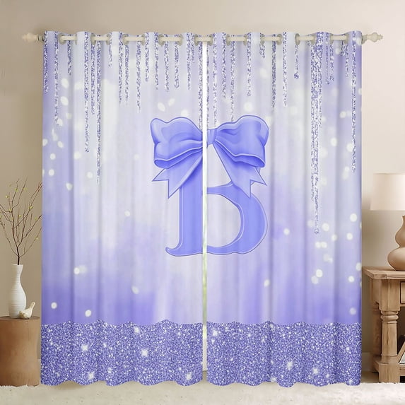 jejeloiu Initial Letter B Blackout Curtains Set of 2 (52x84 Each),Purple Glitter Print Window Curtains For Bowtie Lover