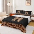 thumbnail image 1 of jejeloiu Initial Letter H Bed Sheets For Girls,Glitter Print Leopard Bow tie King Sheets For Kids,4-Piece, 1 of 6