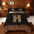 thumbnail image 1 of jejeloiu Initial Letter H Full Size Comforter Sets For Girls,Glitter Print Leopard Bow tie Bedding Sets For Kids,Black Reversible,3pcs, 1 of 7