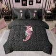 thumbnail image 1 of jejeloiu Initial Letter J 7-Piece Bedding Comforter Set,Pink Romantic Flower King Bedding Sets For Girls Teens Reversible, 1 of 8