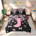 thumbnail image 1 of jejeloiu Initial Letter J Bedding Comforter Set 7-Piece,Kawaii Bow Bowknot King Bedding Sets,Light Pink Black Bed Sheets For Girls,Breathable Bedroom Decoration Reversible, 1 of 8