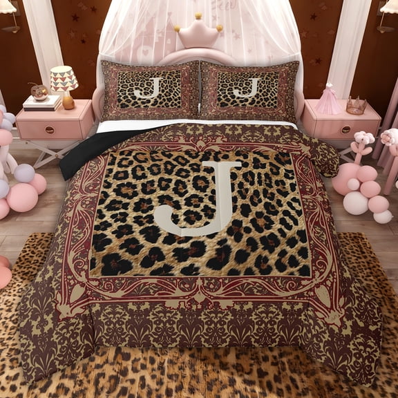 jejeloiu Initial Letter J Twin Comforter Sets,Retro Damask Print Bedding Set For Men Women Reversible 2pcs